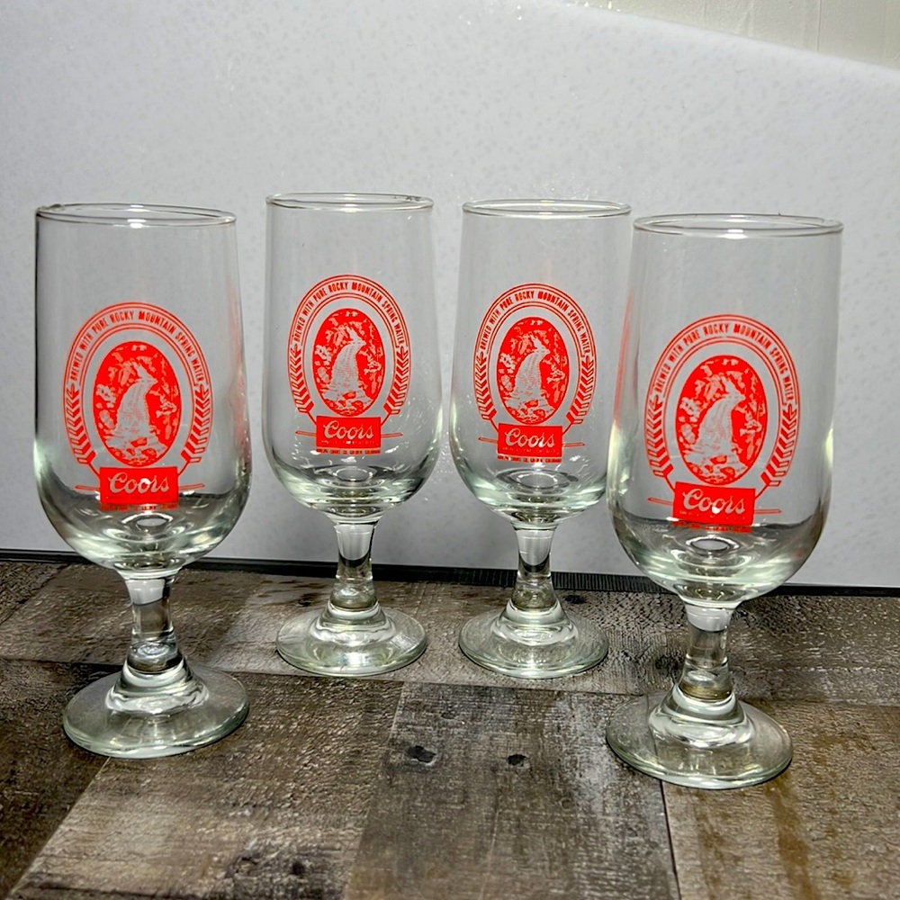 Coors Footed Glass Pilsner Set of 4 Americas Fine Light Beer Vintage Mid Century